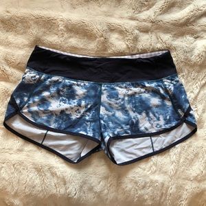 Blue tie dye LULU LEMON running shorts, size 6